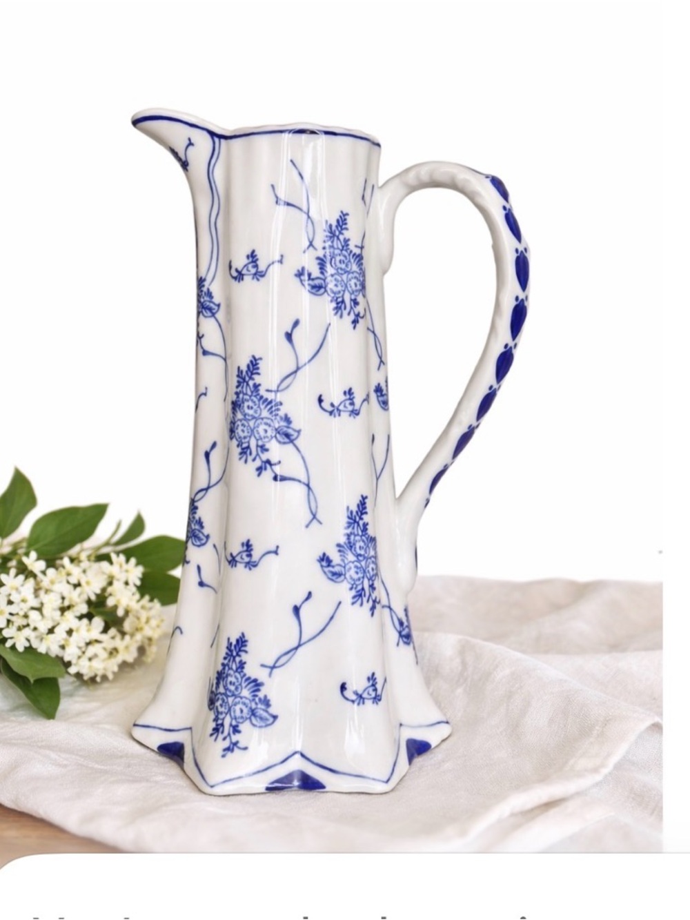White Porcelain Blue Floral Pitcher